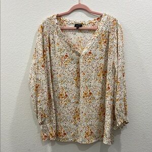 JONES & CO JONES NEW YORK Yellow‎ and Orange Ditsy Floral Print Women's Top 2X